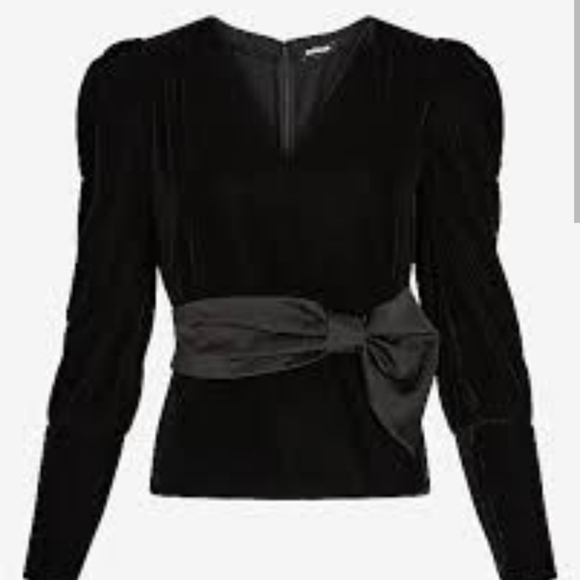 NEW! EXPRESS Velvet V-neck Crossover Long Sleeve Bow Accent Blouse Top XS. - Picture 2 of 6